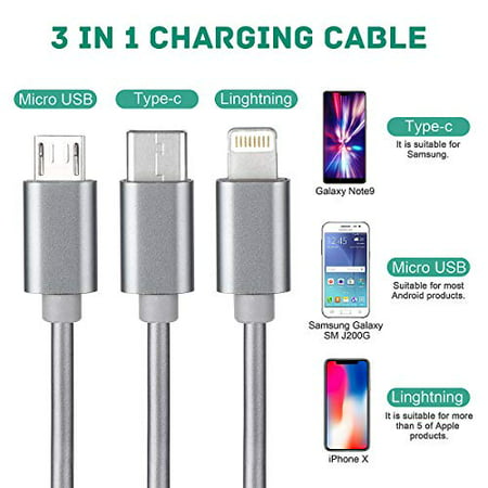 Retractable Multi USB Charging Cable Fast Charger Cord 3 in 1 Say Yes to New Adventure with Type C Micro USB Port Connectors 